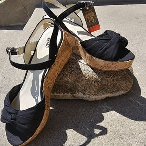 NWT Route 66 Black cork wedges.  Women's 11